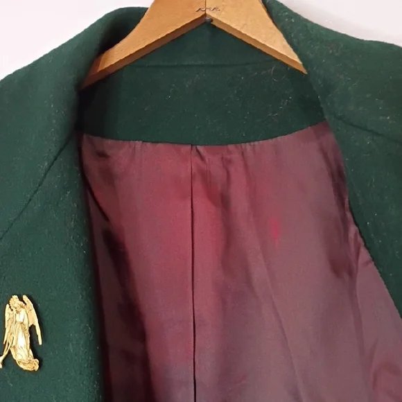 Dillard’s Green Double-Breasted Merino Wool Coat Women’s XL Angel Pin Vintage - Picture 3 of 11